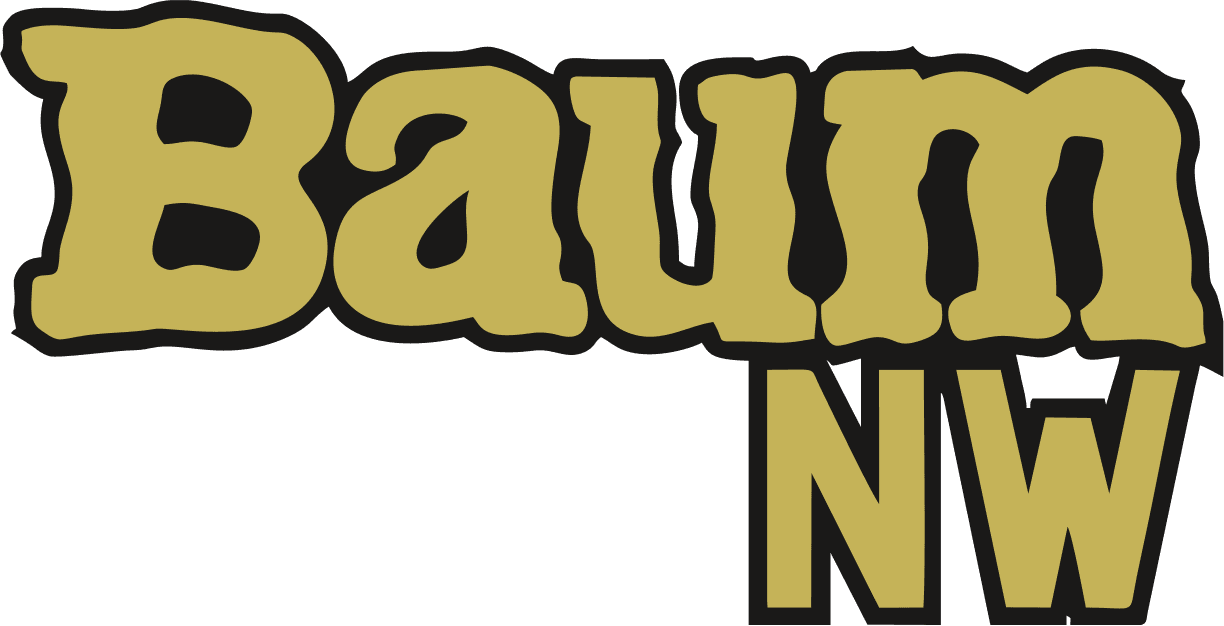 Baum NW logo in gold text on a black background.